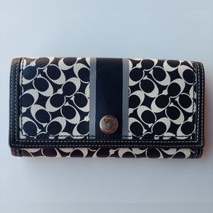 COACH WALLET Black & White Trifold Signature C Leather & Coated Canvas
